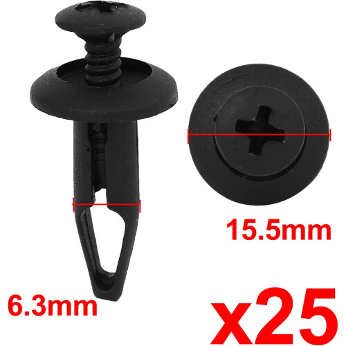 25 Pcs 6.3mm Hole Retainer Clips Plastic Rivets Flaps Bumper Fender Push Clips 2