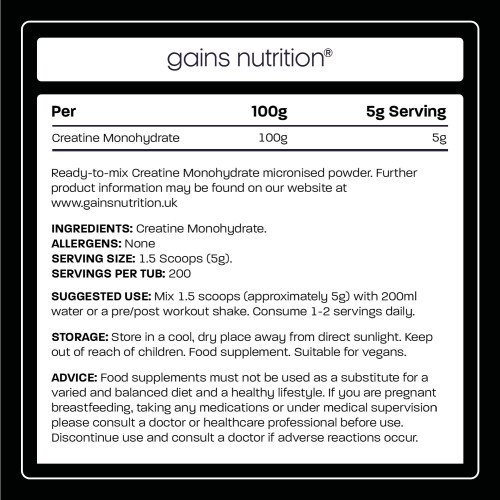 Creatine Monohydrate Powder 1KG - 200 Servings