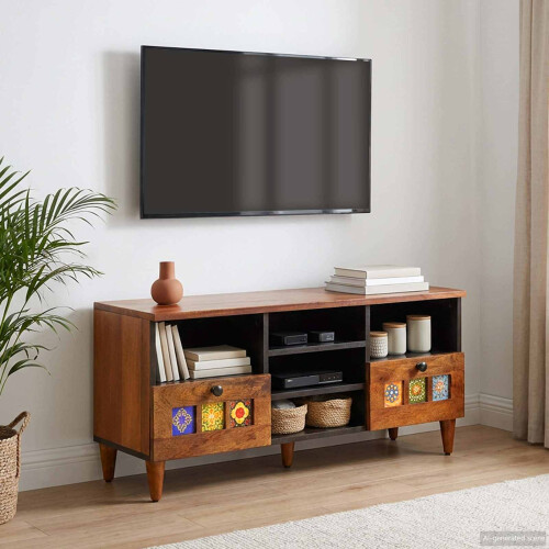VidaXL vidaXL TV Cabinet with Drawer Walnut 100 x 33 x 46 cm Solid Mango Wood