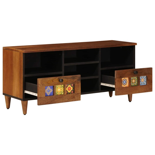 VidaXL vidaXL TV Cabinet with Drawer Walnut 100 x 33 x 46 cm Solid Mango Wood 2
