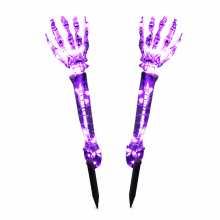 Solar LED Skeleton Hand Garden Stake Lights, Set of 2 Purple Waterproof Halloween Outdoor Decorations