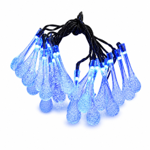 Blue Solar LED Droplet String Lights, 100 LEDs, 8 Modes, Waterproof Outdoor Garden and Balcony