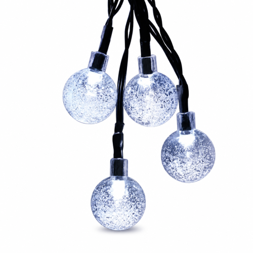 Solar LED Bubble Globe String Lights, White, 100 LEDs, 8 Modes, Waterproof for Outdoor Camping