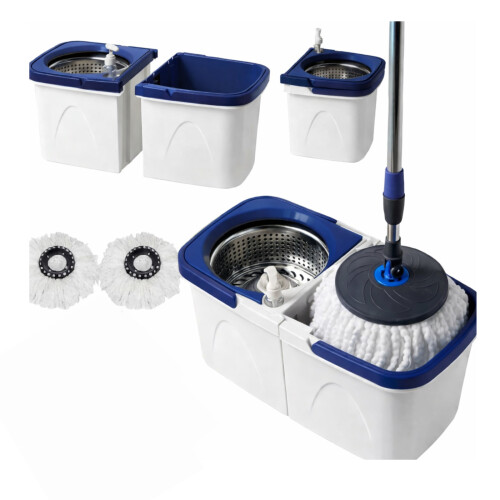 FLOOR MAGIC SPIN 360 Degree MOP BUCKET SET MICROFIBER WITH EXTRA MOP HEADS 1