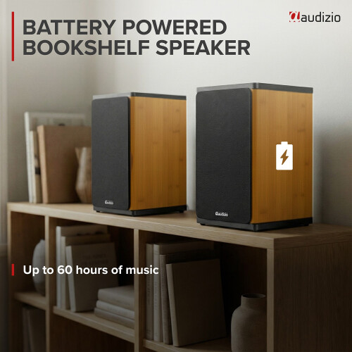 Audizio BS20 Active Bookshelf Speaker Set with Battery Bamboo 1