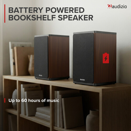 Audizio BS20 Active Bookshelf Speaker Set with Battery Dark Wood 1