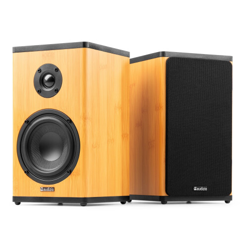 Audizio BS20 Active Bookshelf Speaker Set with Battery Bamboo