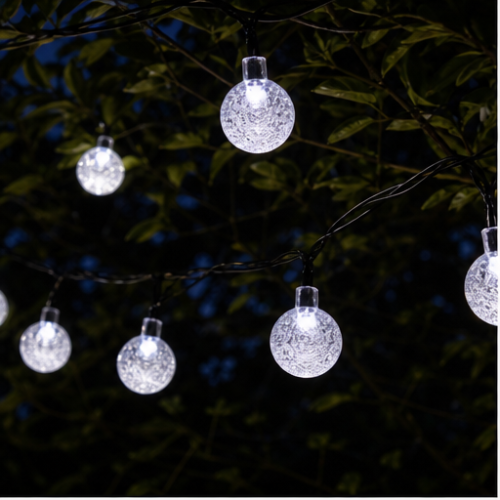 Solar LED Bubble Globe String Lights, White, 100 LEDs, 8 Modes, Waterproof for Outdoor Camping 1