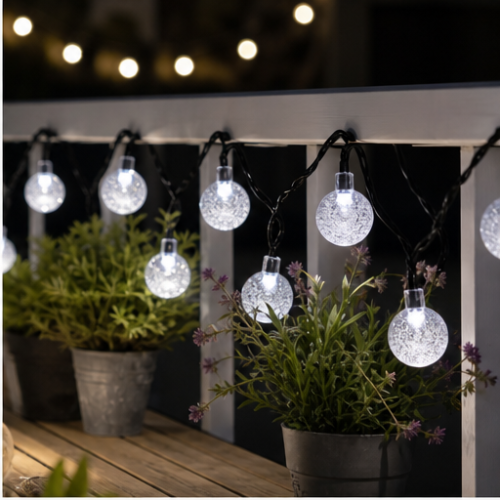 Solar LED Bubble Globe String Lights, White, 100 LEDs, 8 Modes, Waterproof for Outdoor Camping 2