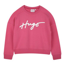 (10 Years, Pink) Hugo Girls Logo Crew Neck Regular Sweatshirt