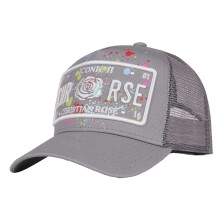 (One Size, Grey/Red) Christian Rose Li Plate Trucker Cap