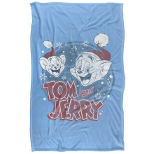 (152cm x 127cm, Multicoloured) Tom And Jerry Santa Hat Christmas Blanket