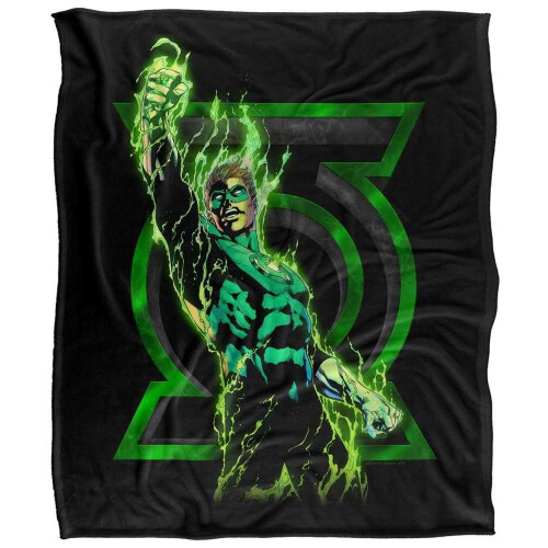 (152cm x 127cm, Multicoloured) Green Lantern Fully Charged Glow Soft Touch Blanket