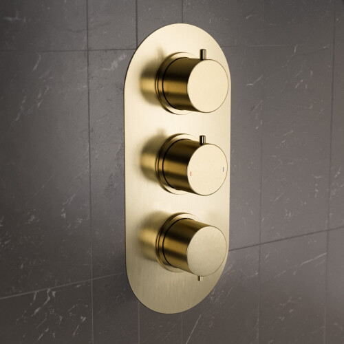 NES Home Concealed Thermostatic Valve With 3 Outlets & 3 Knobs -  Brushed Brass