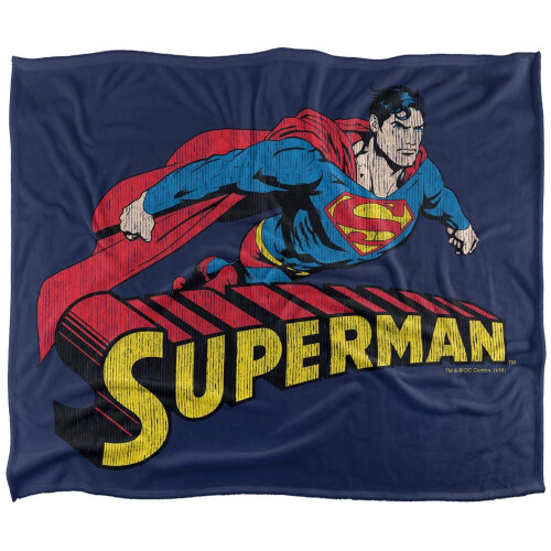 Superman (147cm x 91cm, Navy/Multicoloured) Superman Flying Distressed Blanket