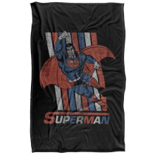 (147cm x 91cm, Black/Blue/Red) Superman Retro Stripe Blanket