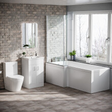1800mm LH L Shaped Bath, Front Panel, Screen With 500mm Vanity & Toilet