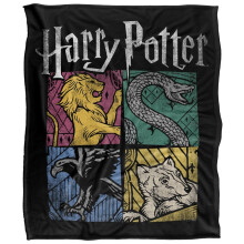 (147cm x 91cm, Multicoloured) Harry Potter Hogwarts Houses Soft Touch Blanket