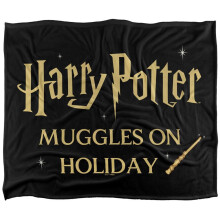 (152cm x 127cm, Black/Gold Flecked) Harry Potter Muggles On Holiday Wand Blanket