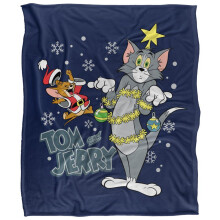 (147cm x 91cm, Multicoloured) Tom And Jerry Merry Christmas Tinsel Tangle Blanket