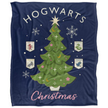 (152cm x 127cm, Navy/Green) Harry Potter Hogwarts Christmas Tree Blanket