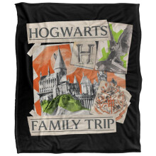 (147cm x 91cm, Black/Multicoloured) Harry Potter Family Trip To Hogwarts Scrapbook Blanket