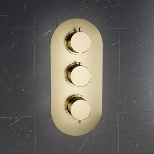 NES Home Concealed Thermostatic Valve With 3 Outlets & 3 Knobs -  Brushed Brass 2