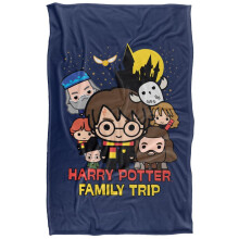 (152cm x 127cm, Navy/Multicoloured) Harry Potter Family Trip Chibi Blanket