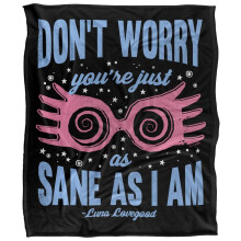 (152cm x 127cm, Black/Blue/Pink) Harry Potter Don't Worry You're Just As Sane As I Am Blanket