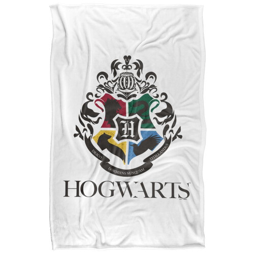 Harry Potter (152cm x 127cm, White) Harry Potter Hogwarts Crest Supersoft Blanket