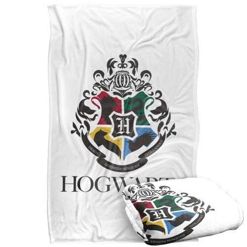 Harry Potter (152cm x 127cm, White) Harry Potter Hogwarts Crest Supersoft Blanket 1