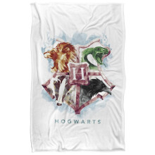 (147cm x 91cm, Multicoloured) Harry Potter Hogwarts Crest Watercolour Blanket