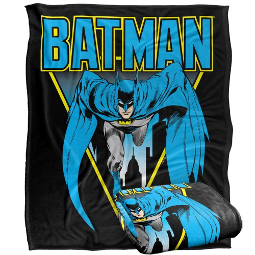 Batman (152cm x 127cm, Multicoloured) Batman Leaping Over Gotham Soft Touch Blanket 1