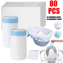 Pack of 80 Commode Liners with Absorbent Pad Odorless Disposable Bags Universal