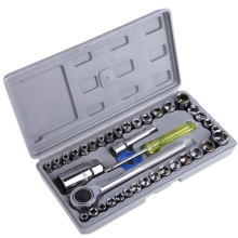 SOCKET SET 1/4 3/8 DR METRIC IMPERIAL-AF RATCHET DRIVER & STORAGE CASE (40PC)