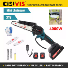 2 Battery 6/8'' Mini Cordless Chainsaw Electric One-Hand Saw Wood Cutter