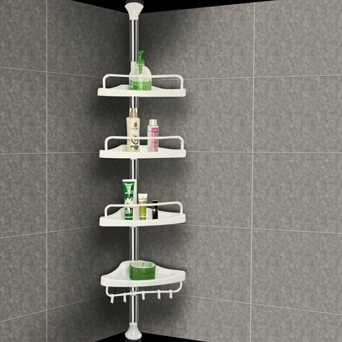 4-Tier Bathroom Corner Shelf Adjustable Telescopic Shower Storage Rack Plastic