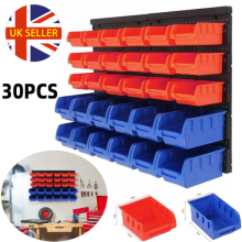 30Pcs Plastic Bins Wall Mount Storage Garage Tools Small Parts Organizer Rack