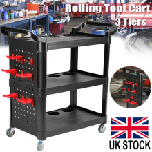 Plastic Garage Tool Storage Trolley Workshop 3 Tier Wheel Cart Dolly w/ Plate UK