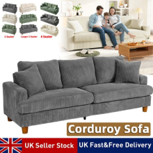 Jumbo Cord Sofa Modern Corduroy Sofa Couch 2 3 4 Seater with 2 Throw Pillows UK