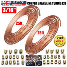 2X 25FT Copper Brake Pipe Hose Line Tube Roll 3/16'' Fittings Tubing Kit 32 Nut