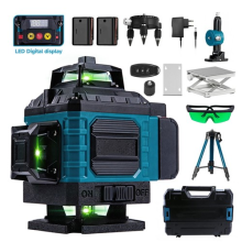 4D 16-Line Laser Level 360 Green Auto Self Leveling Measure Tool w/2 Batteries