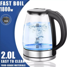 2L Electric Kettle Fast Glass Kettle Boil Quiet 360 Blue LED Boil-Dry Protection