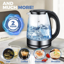 2L Electric Glass Kettle 1800W FAST BOIL Auto Shut Blue LED NO PLASTIC BPA FREE