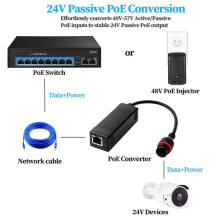 Waterproof Gigabit 48V to 24V PoE Converter, IEEE802.3 Af/At,100/1000Mbps PoE to 24V Adapter for Power Passive 24V Board