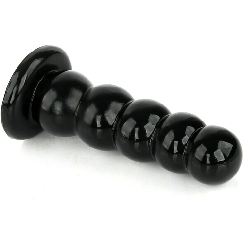 5 Bead Anal Trainer Realistic Black Silicone Large Beads with Suction Cup