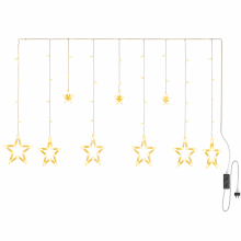 LED Star Curtain Lights, Warm White, Plug-In with Remote Control, 12 Hanging Stars for Window and Christmas