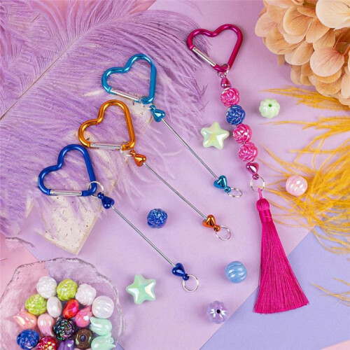Framendino, 12 Pack Heart Shaped Beadable Keychain with Snap Hook for DIY 1