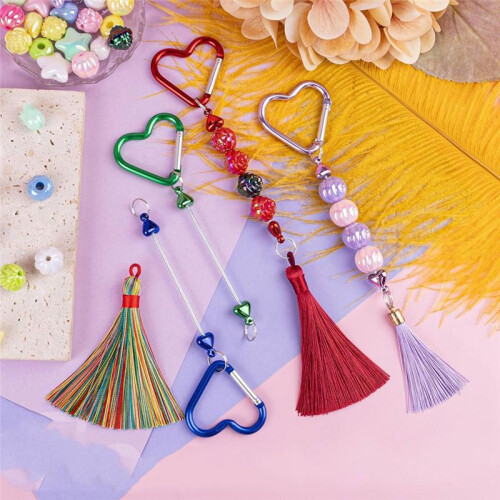 Framendino, 12 Pack Heart Shaped Beadable Keychain with Snap Hook for DIY 2