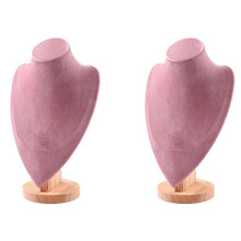 2X Jewlery Display Stand Pendant Earrings Necklace Mannequin for Shop Showcase Decor Wooden Base Chain Holder B